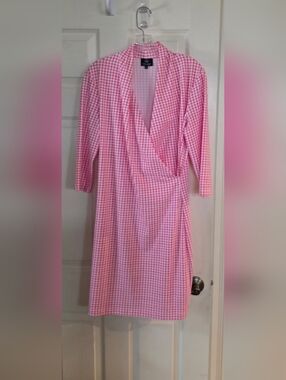 Sailor Sailor Pink Gingham Wrap Style 3/4 Sleeve Dress Large